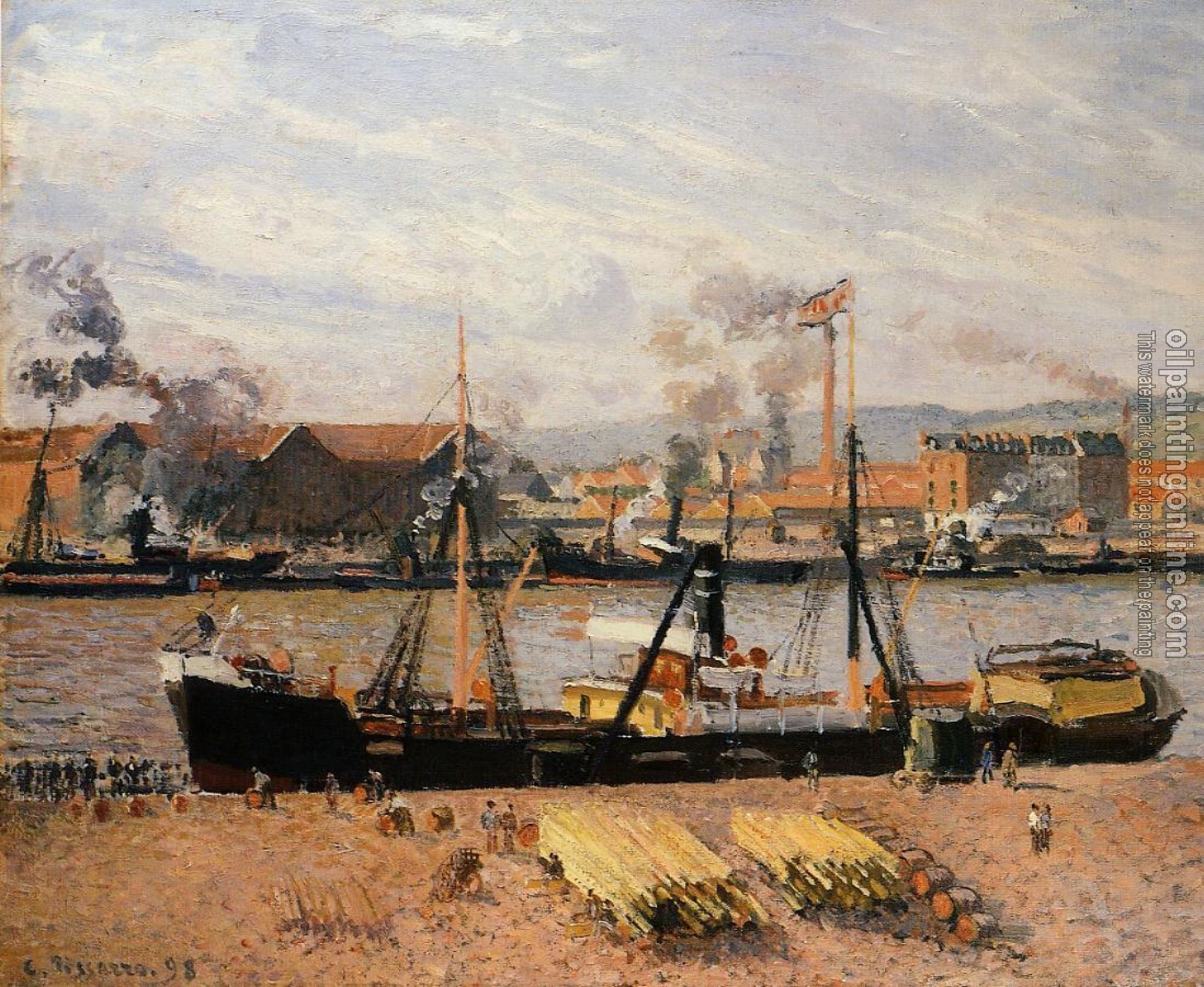 Pissarro, Camille - Port of Rouen, Unloading Wood